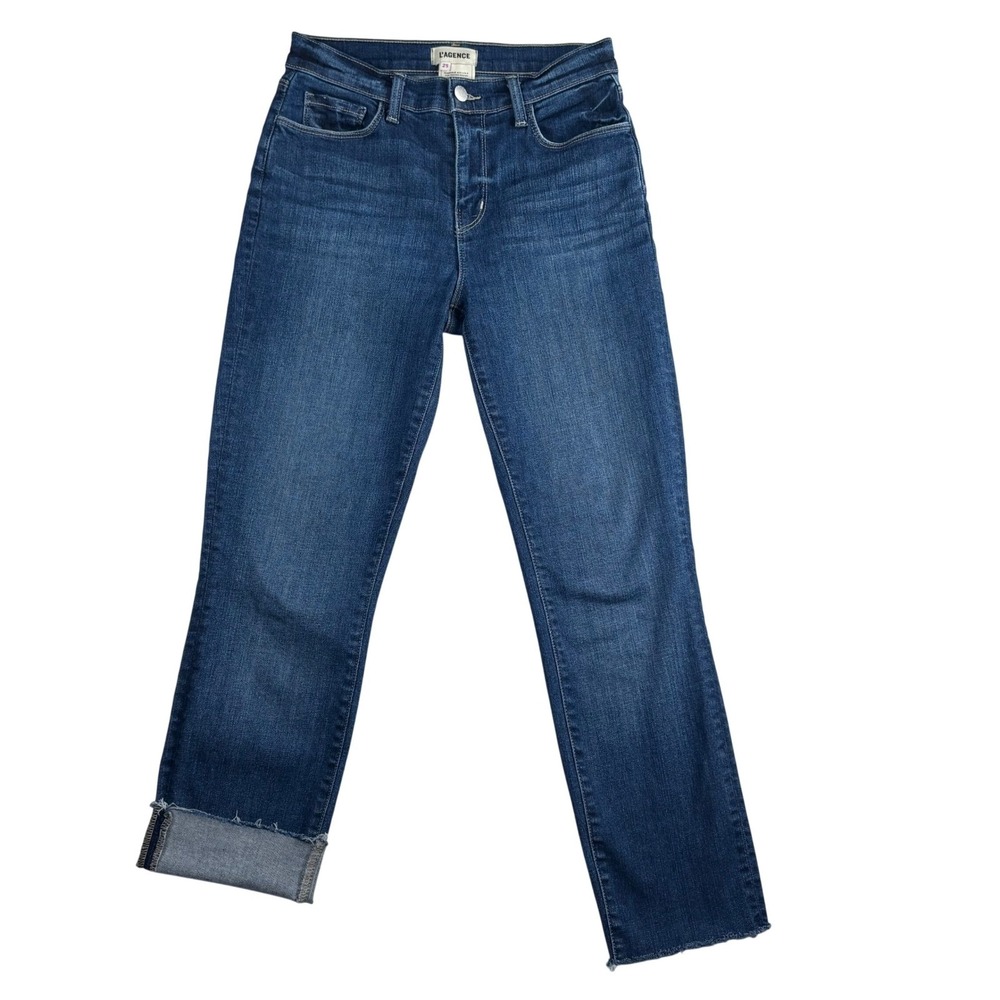 L'AGENCE Cropped‎ Jeans High Rise Laredo Slim Straight Leg Dark 25